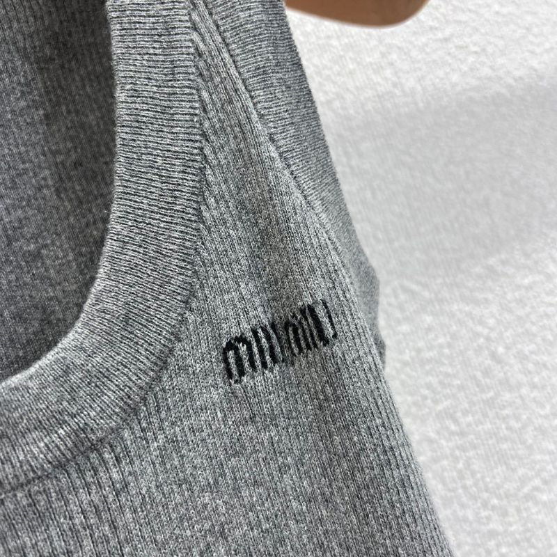 Miu Miu grey ribbed cotton tank top