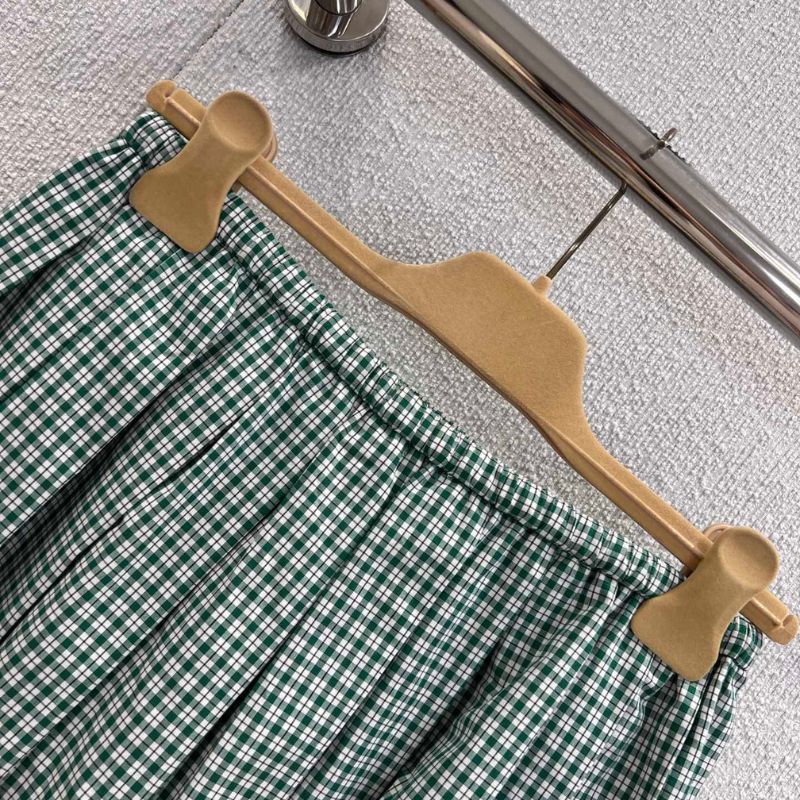 Miu Miu green plaid pleated skirt