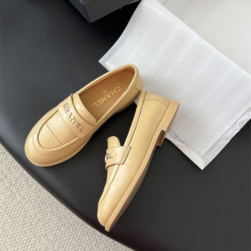 Chanel Beige Shiny Calfskin Loafers