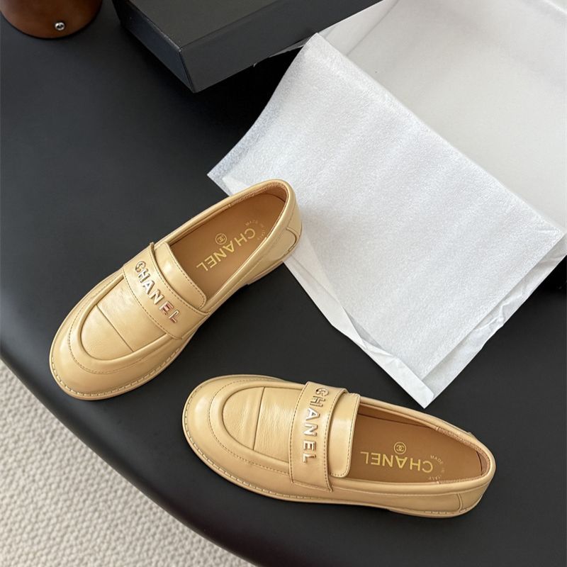 Chanel Beige Shiny Calfskin Loafers