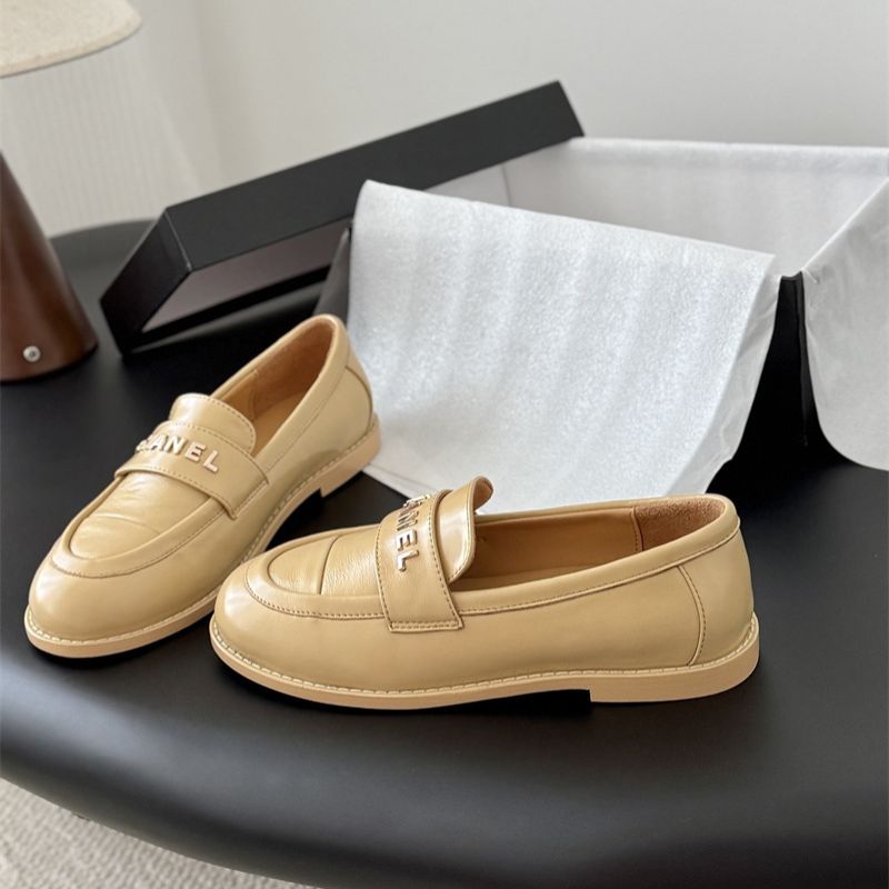 Chanel Beige Shiny Calfskin Loafers