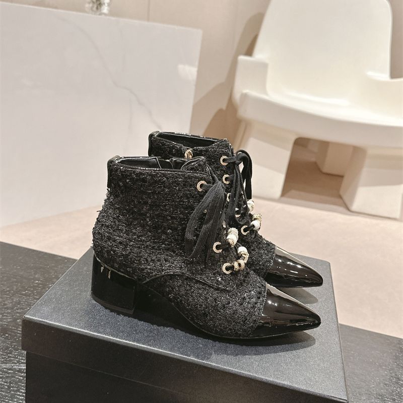 Chanel tweed ankle boots