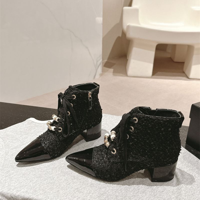 Chanel tweed ankle boots