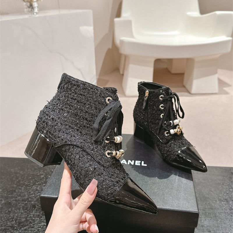 Chanel tweed ankle boots