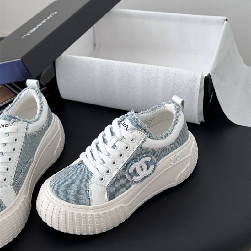 Chanel light blue and white leather sneakers
