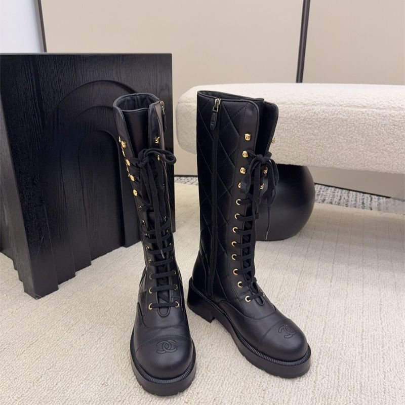 Chanel lace-up combat boots