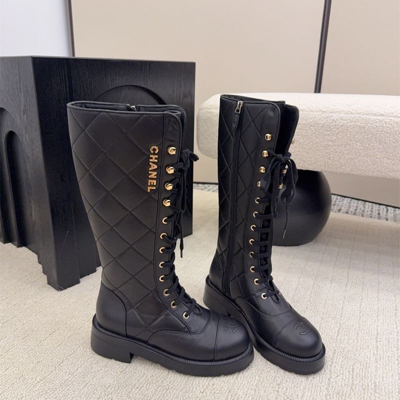 Chanel lace-up combat boots