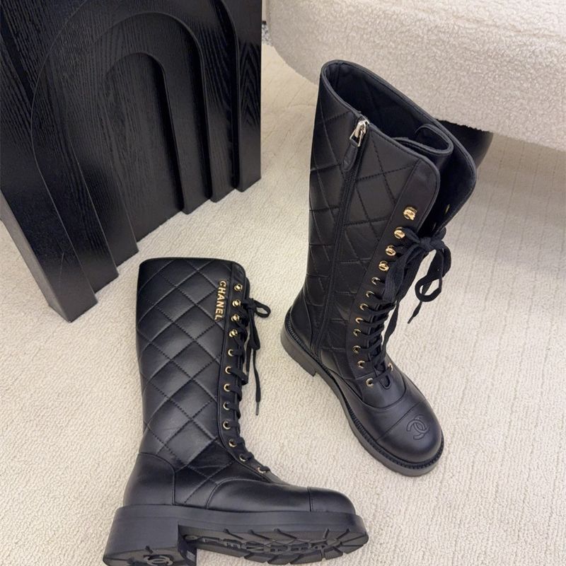 Chanel lace-up combat boots