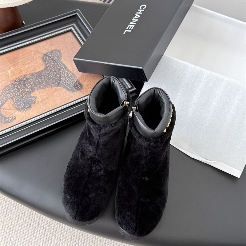 Chanel Black Shearling Ankle Boot