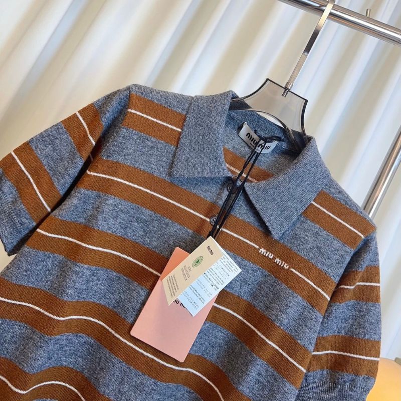 Miu Miu Striped Knit Polo Shirt