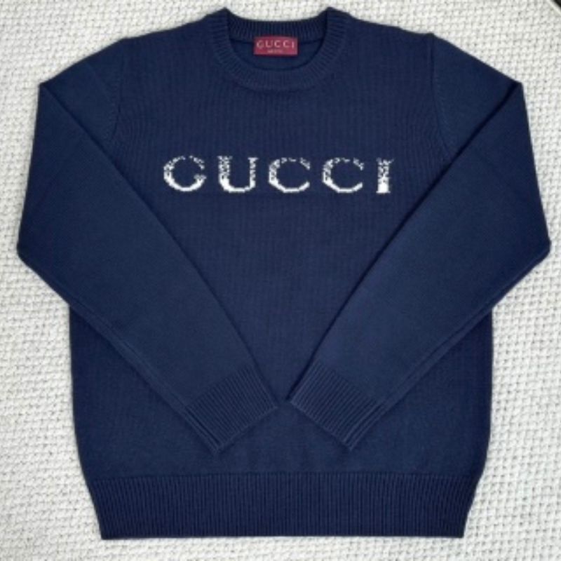 Gucci Intarsia Blue Wool Sweatshirt