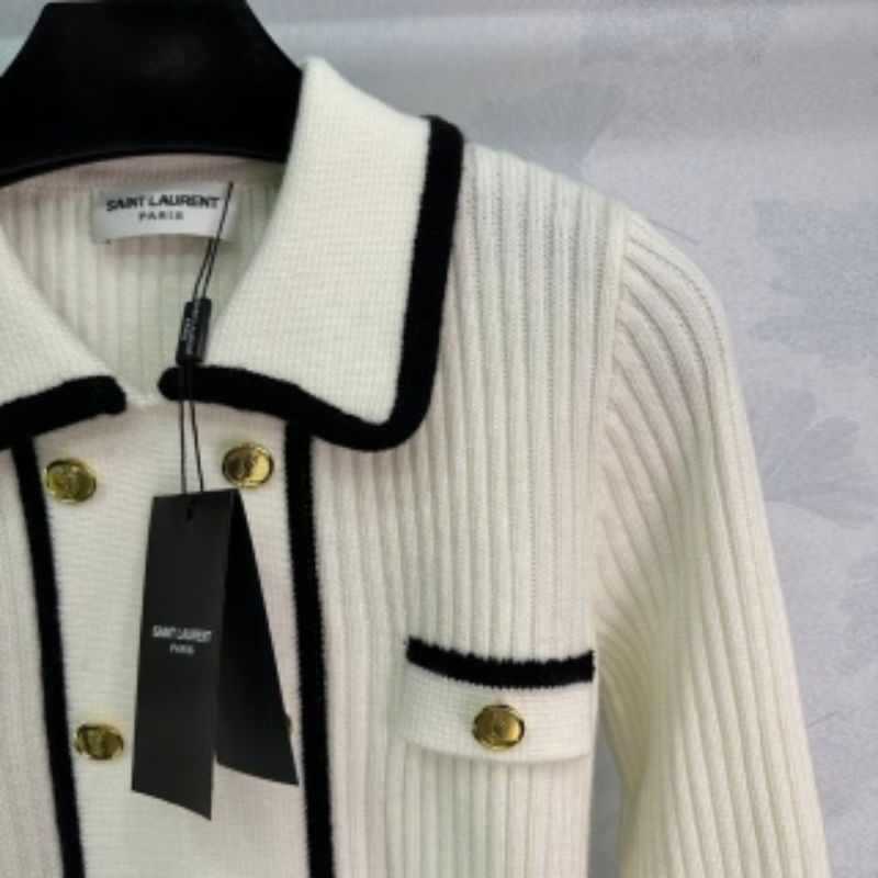YSL Contrast Color Lapel Long Sleeved Sweatshirt
