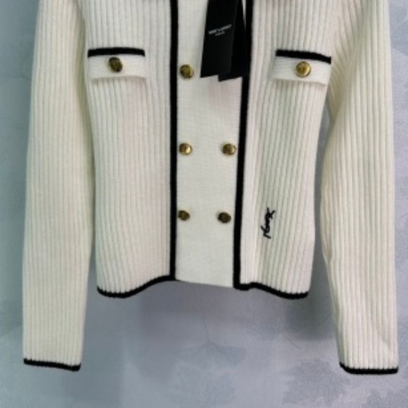 YSL Contrast Color Lapel Long Sleeved Sweatshirt