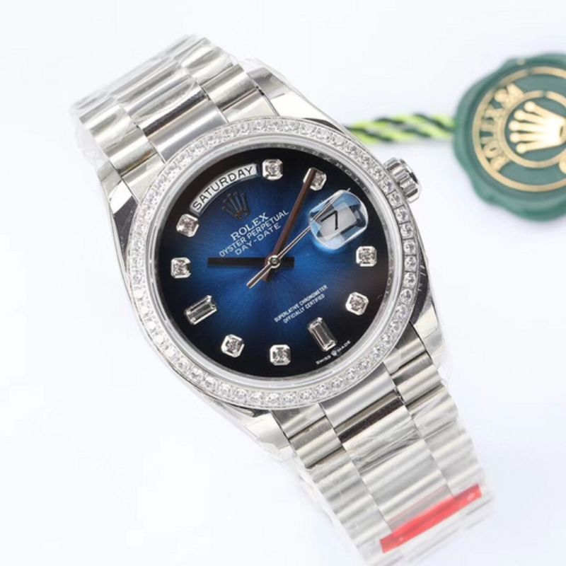 Rolex Day-Date Blue Ombre Dial Diamond Bezel Watch