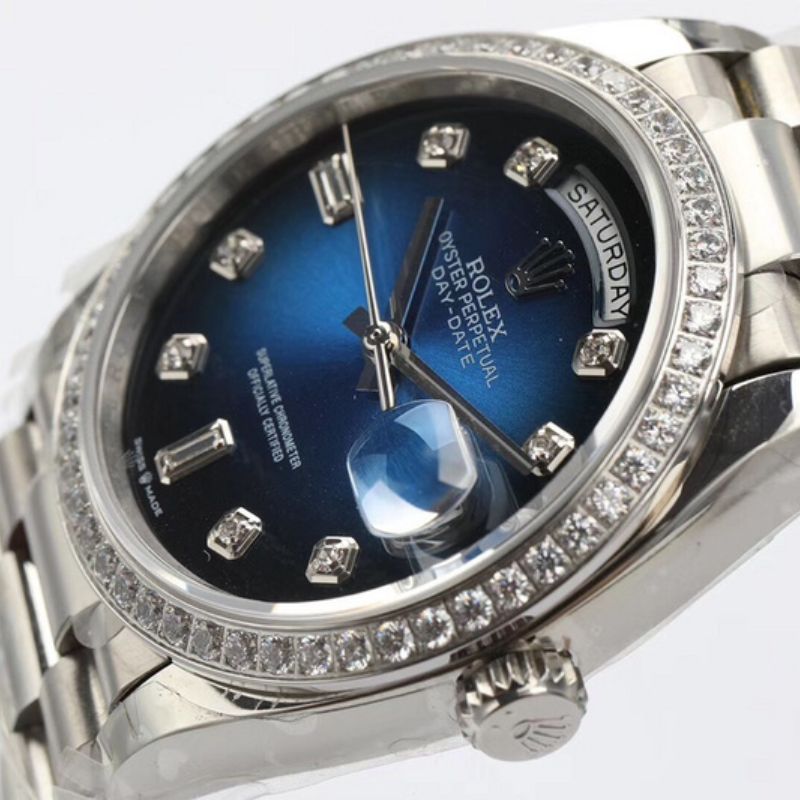 Rolex Day-Date Blue Ombre Dial Diamond Bezel Watch