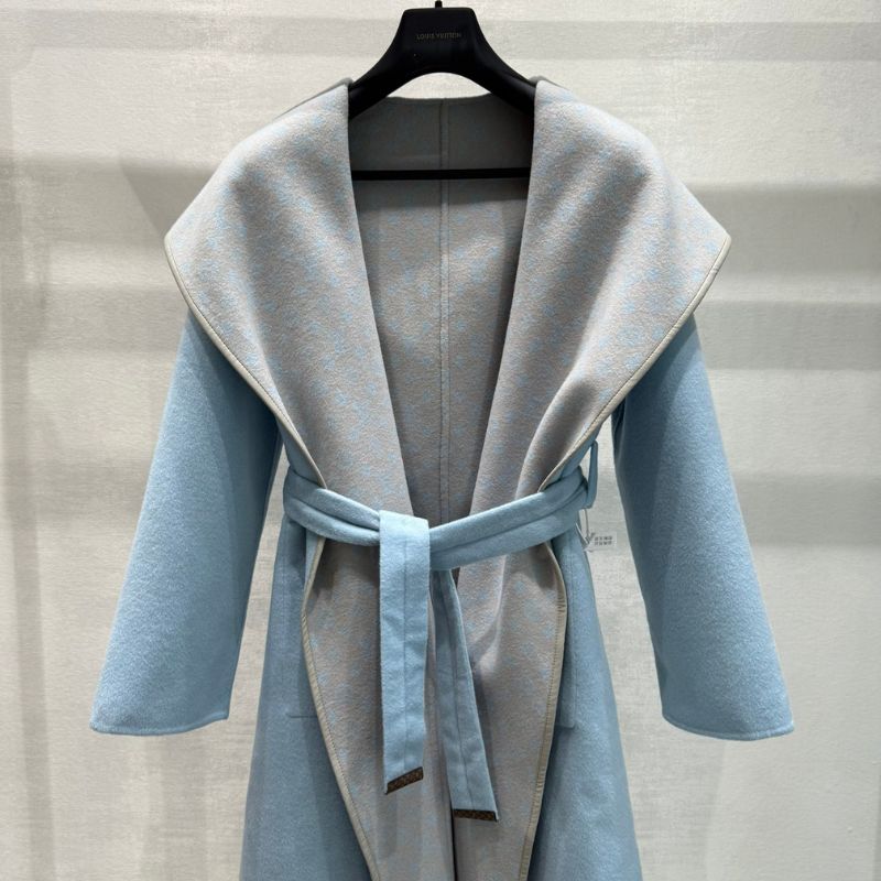 Haze Blue Wool-Silk Wrap Calfskin Edging Jacket