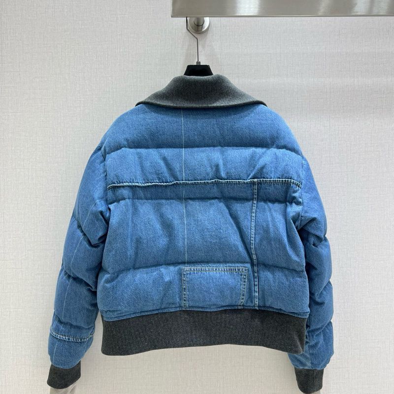 LV Denim-Spliced Lapel Down Jacket