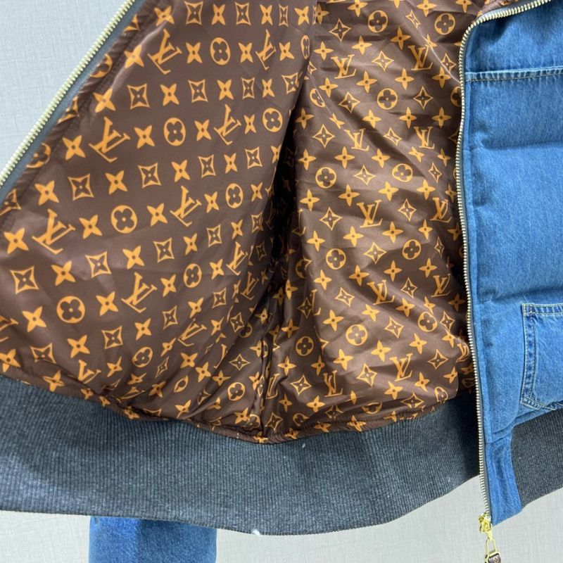 LV Denim-Spliced Lapel Down Jacket