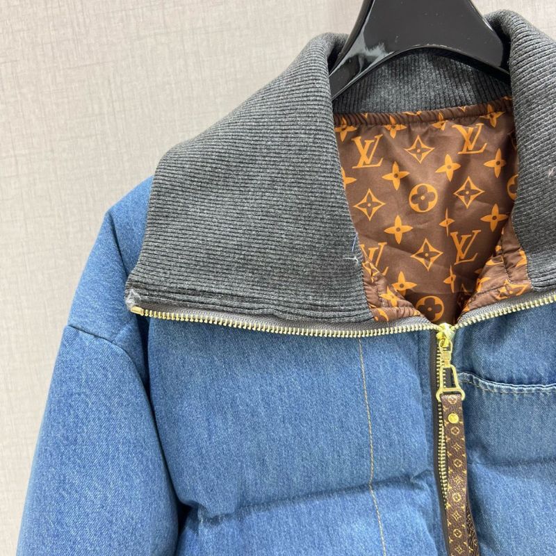 LV Denim-Spliced Lapel Down Jacket