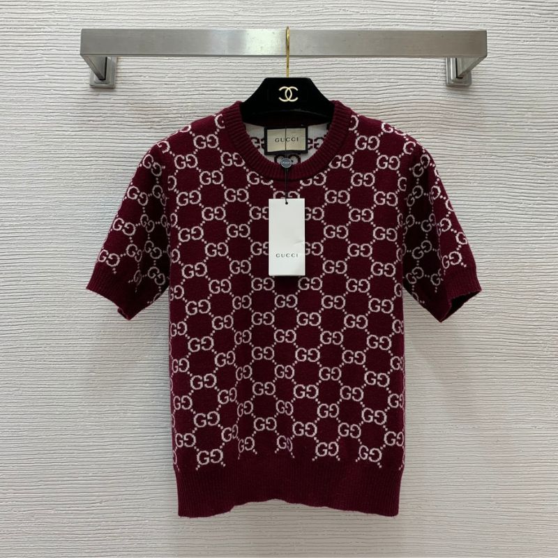 Gucci Double G Wool Knit Short-Sleeve Sweater