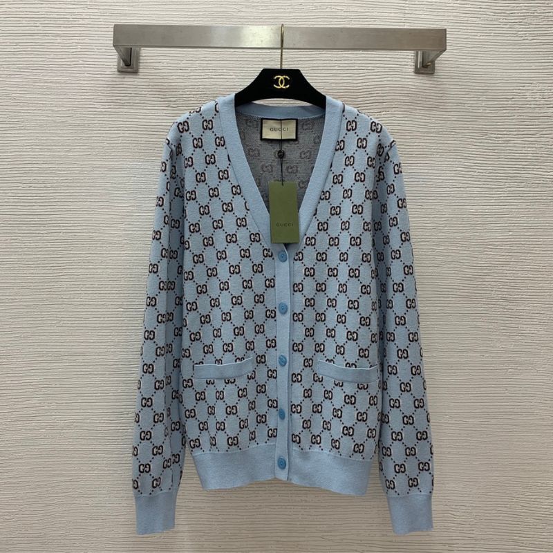 Gucci Double GG Print V-Neck Knitted Cardigan