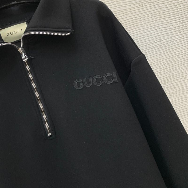 Gucci Chest Leather Embroidered Logo Half-Zip Sweatshirt