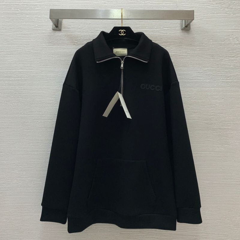 Gucci Chest Leather Embroidered Logo Half-Zip Sweatshirt