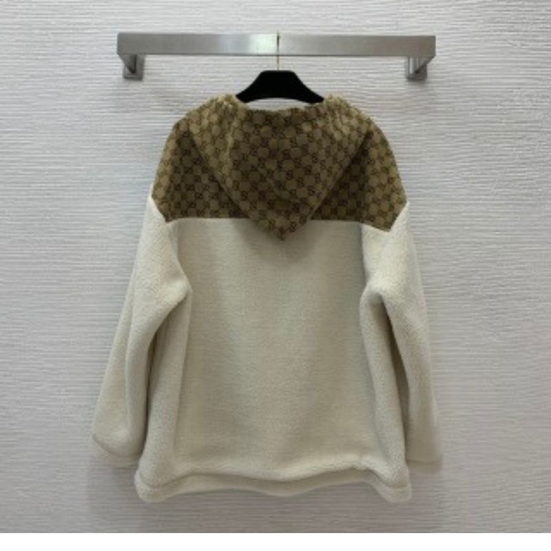 Gucci Plush Contrast-Stitch Hooded Jacket