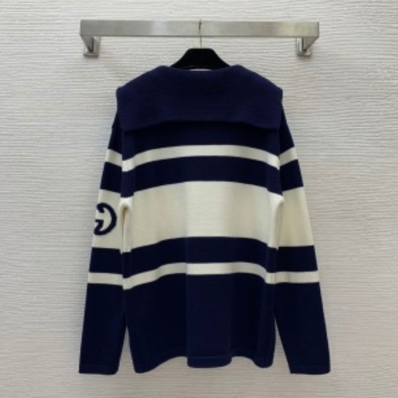 Gucci Contrast Stitch Navy Collar Pullover Sweater