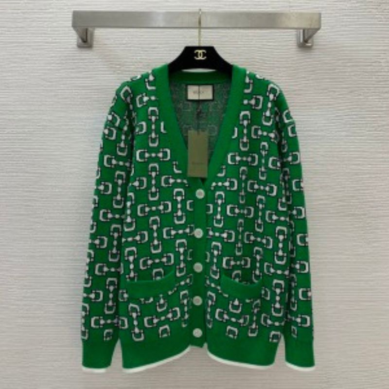 Gucci Horsebit Jacquard V-Neck Cardigan