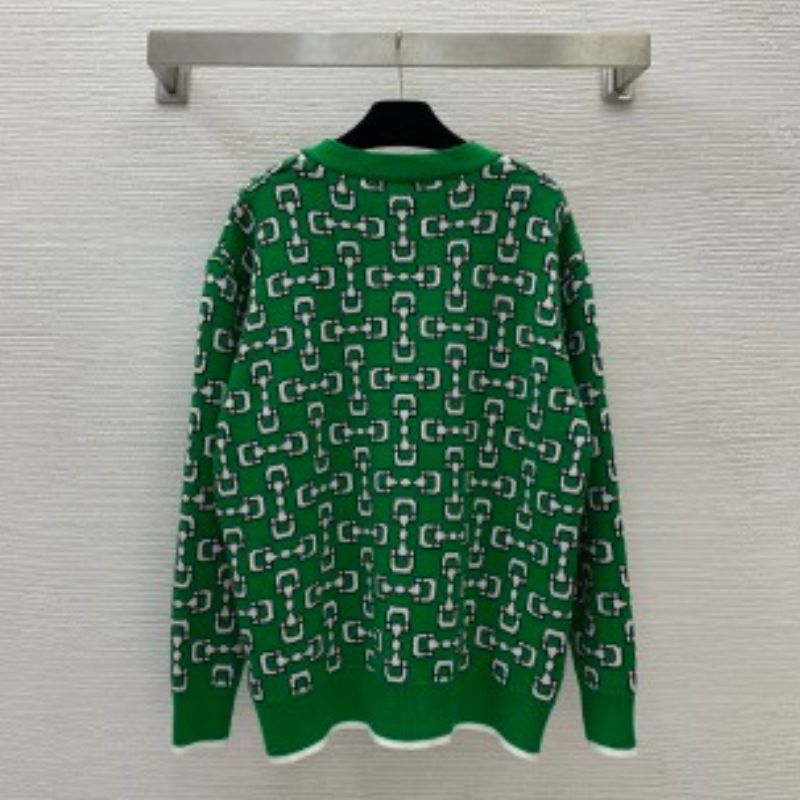 Gucci Horsebit Jacquard V-Neck Cardigan
