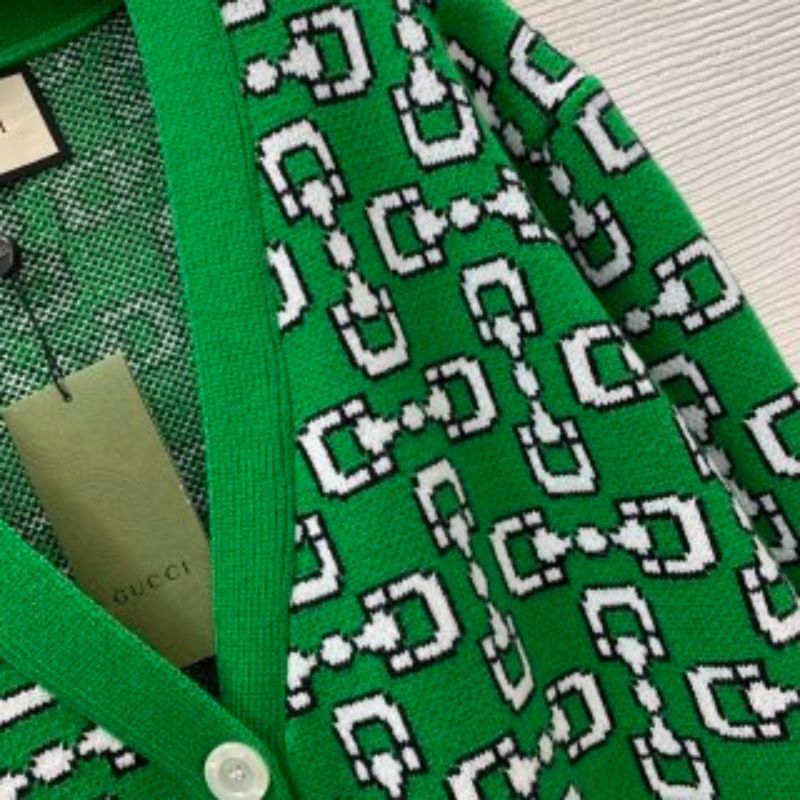 Gucci Horsebit Jacquard V-Neck Cardigan