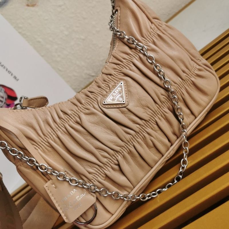 Prada Fold Sheepskin Nylon Hobo Bag