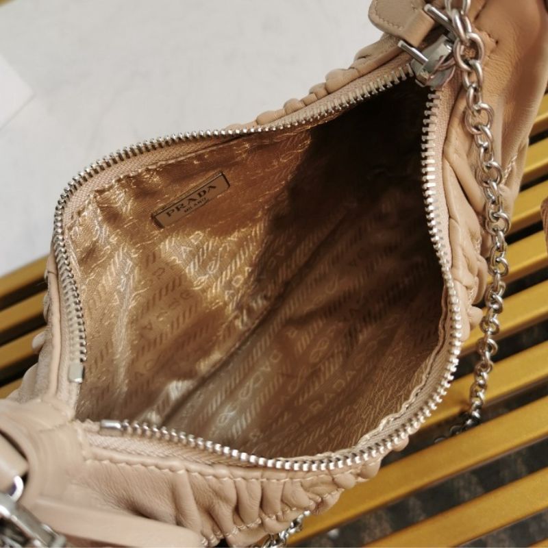 Prada Fold Sheepskin Nylon Hobo Bag