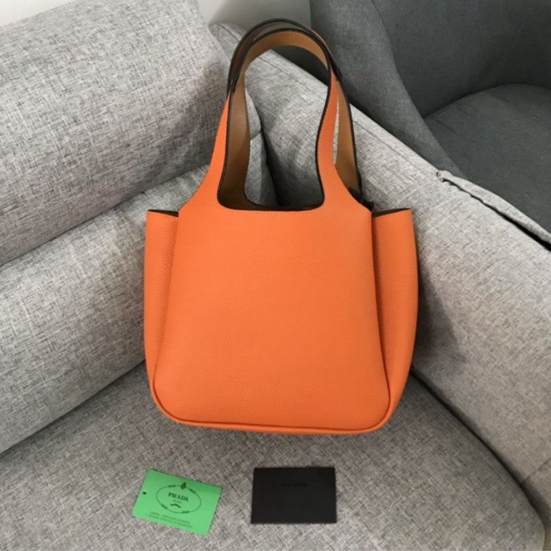Prada Logo Plaque Orange Tote Bag