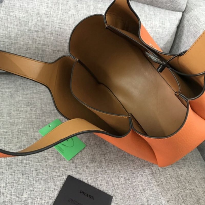 Prada Logo Plaque Orange Tote Bag