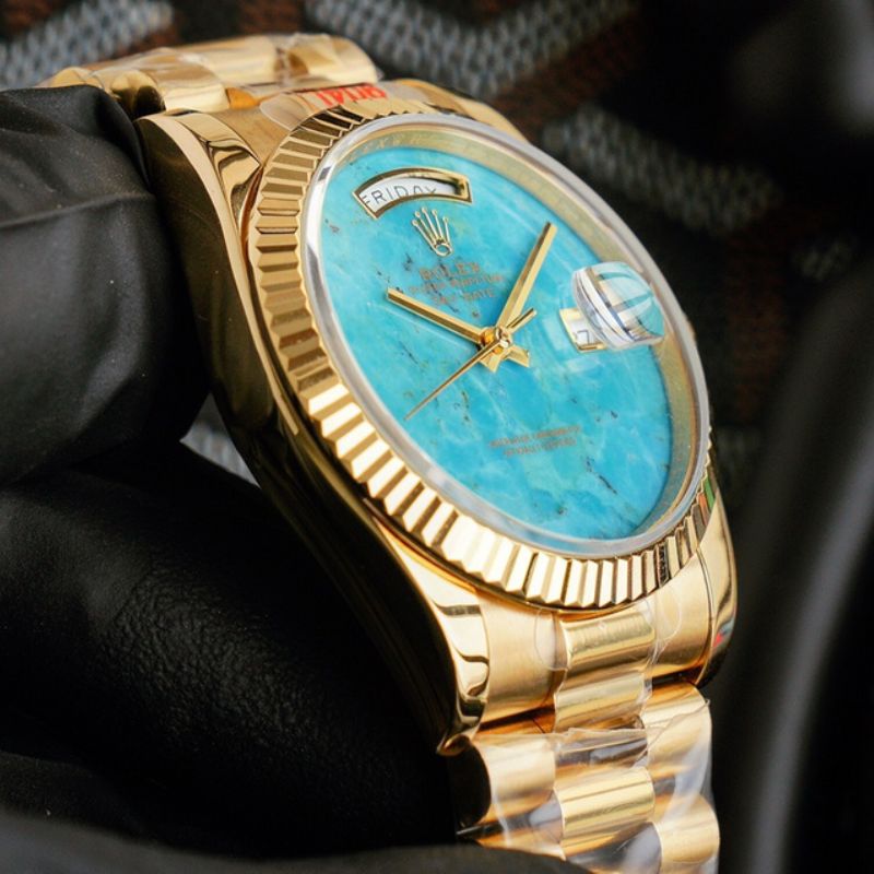 Rolex Day Date 36 Turquoise Dial Yellow Gold President Watch