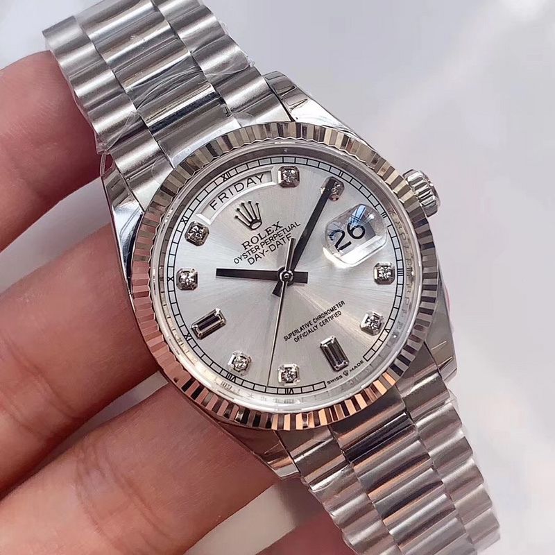 Rolex Day Date 36 Diamond Index Silver Dial Watch