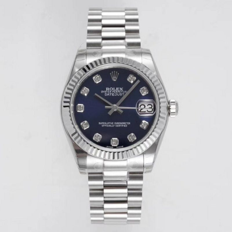 Rolex Date Just Blue Diamond Hour Markers Oyster Watch