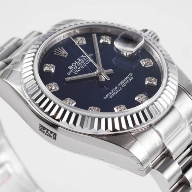 Rolex Date Just Blue Diamond Hour Markers Oyster Watch