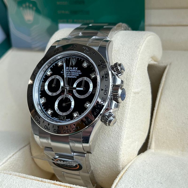 Rolex Daytona Black Diamond Dial White Bezel Watch