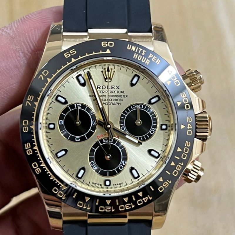 Rolex Yellow Gold Cosmograph Daytona Black Oysterflex Strap Watch
