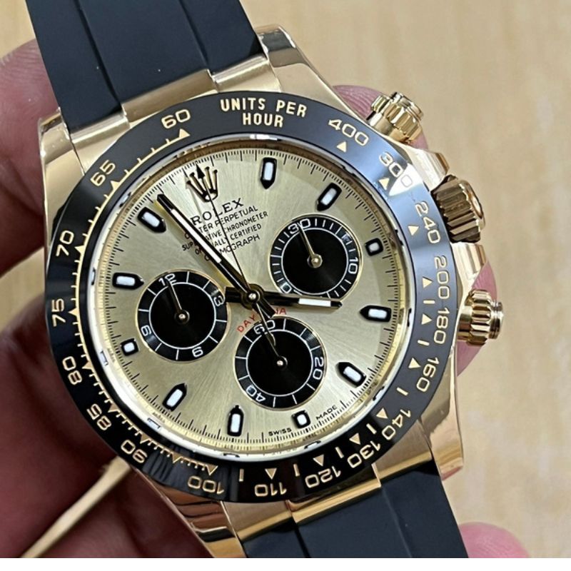 Rolex Yellow Gold Cosmograph Daytona Black Oysterflex Strap Watch