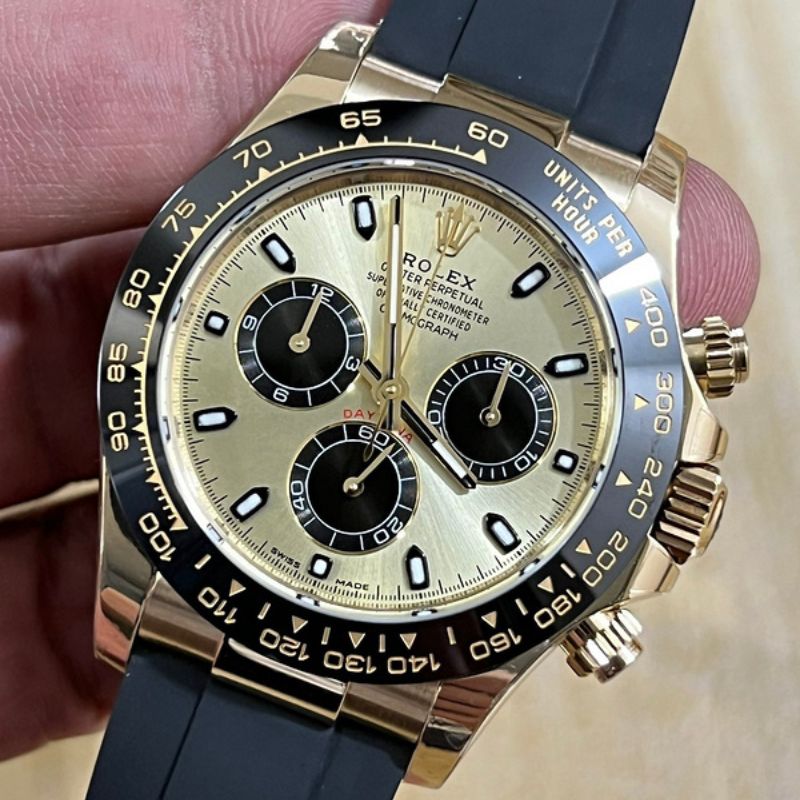 Rolex Yellow Gold Cosmograph Daytona Black Oysterflex Strap Watch