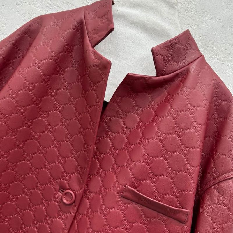 Gucci 25 Early Spring Embossed Logo Leather Jacket