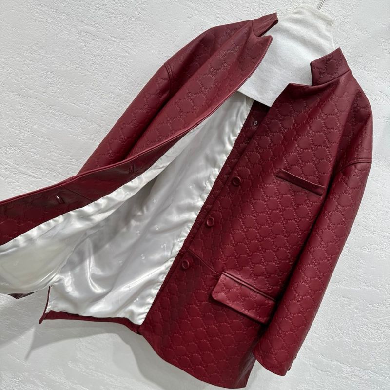Gucci 25 Early Spring Embossed Logo Leather Jacket