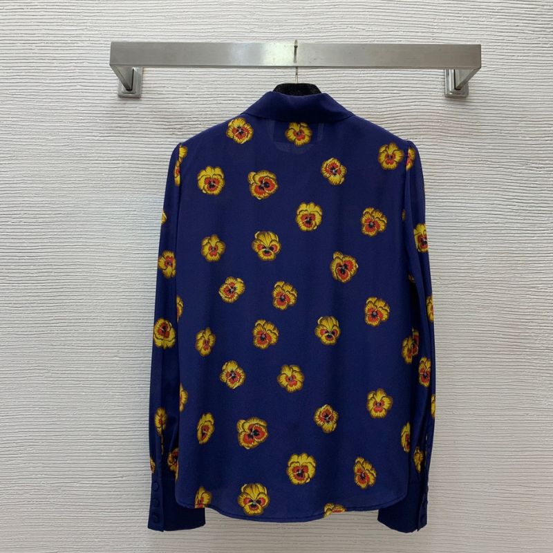 Gucci Inspired Lace Bow & Beaded Heavy Silk Long-Sleeved Shirt