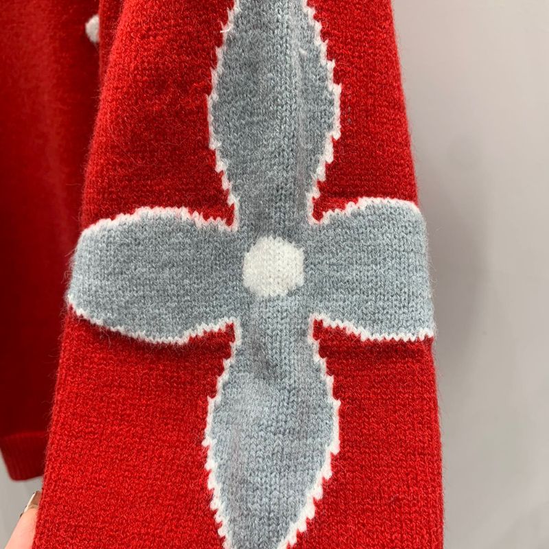 Louis Vuitton Red Geometric Jacquard Pullover Sweatshirt