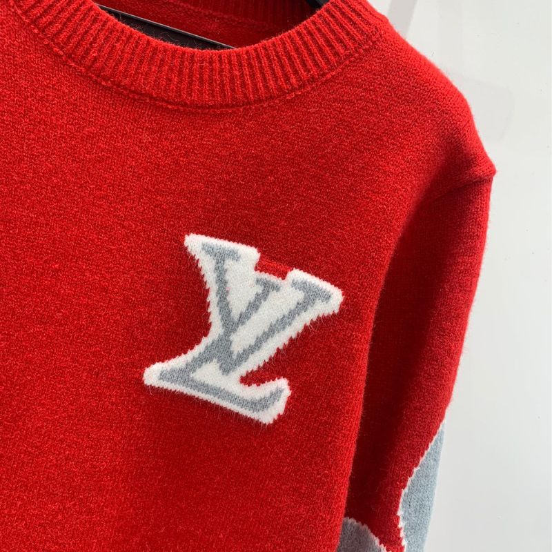 Louis Vuitton Red Geometric Jacquard Pullover Sweatshirt