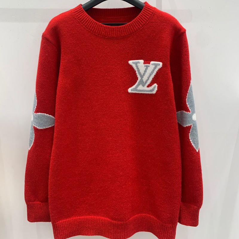 Louis Vuitton Red Geometric Jacquard Pullover Sweatshirt